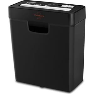 VidaTeco Distruggidocumenti per casa, 6 fogli, taglio a strisce, per carta/carte di credito/CD, lupo di riso con cestino da 10 l e sistema Jam Proof System, manico portatile, trituratore, nero