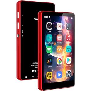 SWOFY Lettore MP3 Bluetooth Spotify, 4.0 Pollici Lettore MP3 con WiFi, Lettore MP4 Android con Amazon Music, Audible, Deezer, Lettore Spotify Portatile per Bambini, Espandibile fino a 512GB (Rosso)