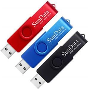 SunData Chiavetta USB 32GB 3 Pezzi PenDrive Girevole USB2.0 Flash Drive Thumb Drive Memoria Stick per Archiviazione Dati con Luce LED (3 colori: Nero Blu Rosso)
