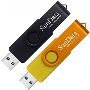 SunData Chiavetta USB 32GB 2 Pezzi PenDrive Girevole USB2.0 Flash Drive Thumb Drive Memoria Stick per Archiviazione Dati con Luce LED (2 colori: Nero Oro)