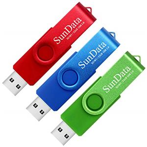 SunData Chiavetta USB 32GB 3 Pezzi PenDrive Girevole USB2.0 Flash Drive Thumb Drive Memoria Stick per Archiviazione Dati con Luce LED (3 colori: Blu Verde Rosso)