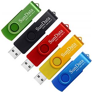 SunData Chiavetta USB 16GB 5 Pezzi PenDrive Girevole USB2.0 Flash Drive Thumb Drive Memoria Stick per Archiviazione Dati con Luce LED (5 colori: Nero Blu Verde Rosso Oro)