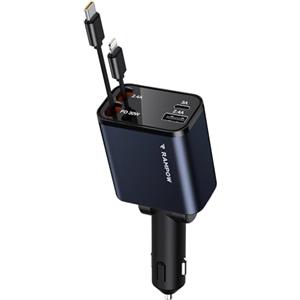RAMPOW Caricabatteria da Auto Retrattile 65W 4 in 1 USB C per Accendisigari, Telefono Cellulare e iPhone