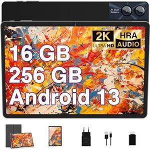 GOODTEL 11 pollici Touch Tablet Android 13 16GB RAM + 256GB ROM + TF 1TB| Display 2K 2000 * 1200| Octa-Core| 8600mAh| WiFi 5G| GPS| Bluetooth 5.0| 13MP + 5MP, Nero