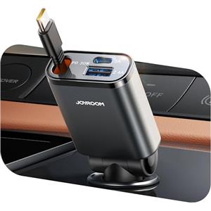 JOYROOM 【2025 Ultra-compatto】Retrattile Caricabatterie Auto,【3-IN-1】JOYROOM 57W 12V/24V Accendisigari USB C, PD 30W Caricatore Rapido Presa USB Auto, Car Charger per iPhone 16/15/Samsung S25/S24
