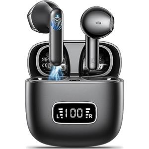 Godyse Cuffie Bluetooth,Auricolari Bluetooth 5.3 con 4 HD ENC Cancellazione Rumore Mic Cuffiette Wireless Hi-Fi Stereo Touch Control LED Display USB-C, 42 Ore IPX6 Impermeabili per Android/iOS,Nero Profondo