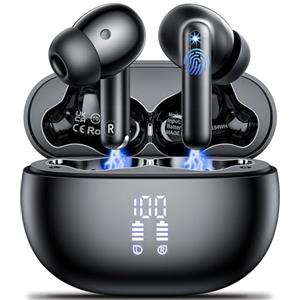 Aoslen Cuffie Bluetooth, Auricolari Bluetooth Sport 5.3 con 4 HD Mic 42H Autonomia Mini Cuffiette Wireless HiFi Stereo ENC Cancellazione Rumore LED Display IP7 Impermeabili Touch Control,for iOS Android,Nero