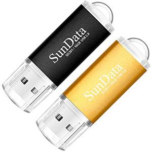 SunData 2 Pezzi 16GB Chiavetta USB Pen Drive 16GB Metallo USB2.0 Unità Memoria Flash Thumb Drive per Archiviazione Dati con Luce LED (2 colori: Nero Oro)