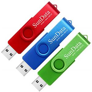 SunData Chiavetta USB 16GB 3 Pezzi PenDrive Girevole USB2.0 Flash Drive Thumb Drive Memoria Stick per Archiviazione Dati con Luce LED (3 colori: Blu Verde Rosso)