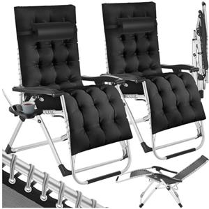 TecTake® Set di 2 Sdraio da Giardino, Sdraio Lettino Prendisole Richiudibile, Sdraio Mare, Cuscino Poggiatesta, Tessuto Traspirante, Schienale Regolazione Continua, Ripiano Portaoggetti - Nero