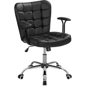 Yaheetech Sedia Ufficio Scrivania Cameretta in Finta Pelle a Rotelle Girevole Reclinabile a Dondolo Ergonomica con Braccioli Imbottiti Altezza Regolabile Portata 136 KG Nera
