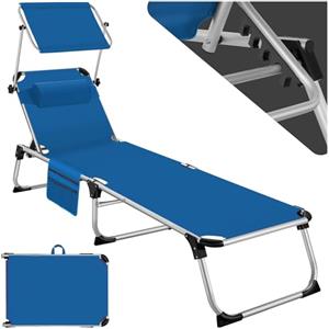TecTake® Lettino Prendisole Pieghevole, Telaio in Alluminio, Schienale Regolabile in 6 Posizioni, Lettino Sdraio con Tetto Parasole e Comodo Cuscino, Ideale per Giardino e Campeggio - Blu