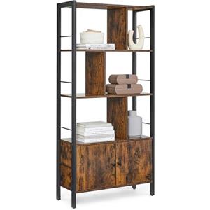 VASAGLE Libreria, Scaffale Portaoggetti, Scaffale Grande a 4 Ripiani, Mobile per Salotto Studio Ufficio Cucina, Struttura in Acciaio, Stile Industriale, Marrone Vintage e Nero Inchiostro LBC022B01