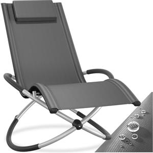 TecTake® Lettino Paulina, Ergonomico, Pieghevole, Con Cuscino, Traspirante, Sicuro Anti-Ribaltamento, Portata 150kg, Lettino Giardino per Esterno, Sdraio Basculante, Ideale per Relax - Grigio