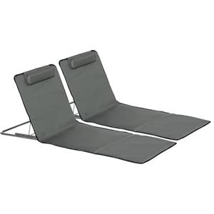 Outsunny Set 2 Sdraio da Spiaggia con Schienale Regolabile su 5 Livelli, Poggiatesta e Borsa da Viaggio, Lettini Spiaggia Pieghevoli in Acciaio e PE, 124x53x35-45 cm, Grigio