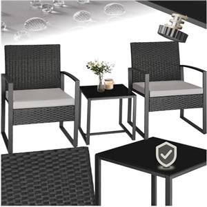 TecTake® Salottino da Esterno in Rattan Granada, Set Giardino con Tavolino Salotto, Lastra in Vetro, Set Sedie, Comode Imbottiture, Regolabile, Resistente ai Raggi UV
