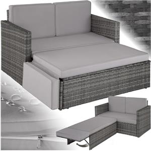 TecTake® Divano Lounge in Rattan Corfù, Componibile, Pouf con Sostegno Pieghevole, Cuscini Spessi, Telaio in Acciaio Verniciato, Alta Qualità, Comfort Superiore - Grigio