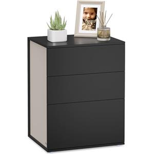 VASAGLE Montaggio Rapido Senza Utensili Toolless, Comodino, Tavolino da Letto con 3 Cassetti, Design Moderno Minimalista, per Camera da Letto e Soggiorno, Nero Inchiostro e Beige Cappuccino LET778B01