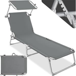 TecTake® 1 Lettino a Sdraio per Prendere Il Sole con L'Ombrello Parasole 190cm, Lettino Pieghevole, Sdraio da Spiaggia, Lettino da Sole, Sdraio da giardino, Arredamento Terrazzo Balcone - grigio