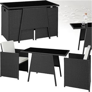 TecTake® Salottino Rattan Losanna, Set da Giardino 2 Poltrone e 1 Tavolo, Sedie da Esterno Eleganti, Tavolo Vetro Nero Robusto, Struttura Acciaio Durevole, Conservazione Pratica - Nero