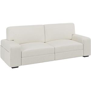 Yaheetech Divano a 2 Posti in Velluto Divanetto Imbottito con Braccioli e Schienale Sofa con Tasche Portaoggetti Laterali per Salotto Soggiorno 212 × 81 × 83 cm Avorio