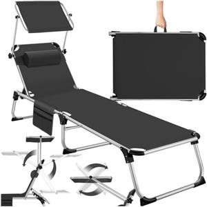 TecTake® Lettino Prendisole Pieghevole, Telaio in Alluminio, Schienale Regolabile in 6 Posizioni, Lettino Sdraio con Tetto Parasole e Comodo Cuscino, Ideale per Giardino e Campeggio - Nero
