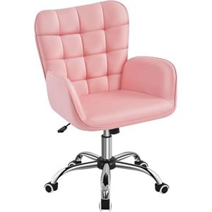 Yaheetech Sedia/Poltroncina da Ufficio Scrivania a Rotelle Girevole Imbottita in Similpelle Reclinabile Ergonomica Altezza Regolabile Rosa