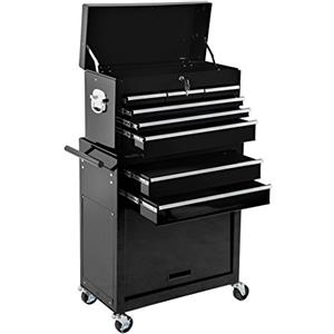 TecTake® Carrello Portautensili, Carrello, Porta Attrezzi Officina con Ruote, Bauletto Estraibile Impilabile e Mobile, Carrello porta attrezzi, Carrello con Ruote Portatutto - Nero