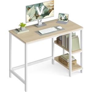 VASAGLE Scrivania per Computer, Scrittoio, 100 x 50 x 76 cm, Moderno, Tavolo da Lavoro, per Ufficio Camera da Letto Soggiorno, Beige Naturale e Bianco Perla LWD046L01