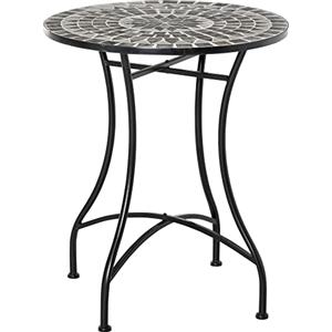 Outsunny Tavolino da Giardino in Metallo e Ceramica, Tavolo da Esterno per Terrazzo o Balcone, Ф60x71cm, Nero
