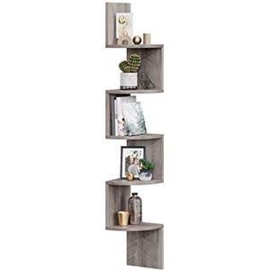VASAGLE Libreria Angolare, Mensola Angolare da Muro, Scaffale da Parete a 5 Ripiani, in Camera da Letto Soggiorno Bagno Studio, Porta Piante, Greige Melange
