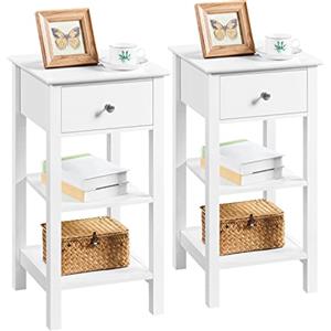 Yaheetech Set 2 Comodini da Camera da Letto Comodino con Cassetto e Ripiani Portaoggetti Mobiletto da Notte Stile Moderno Tavolino da Cameretta Bianchi 35 x 35 x 70 cm
