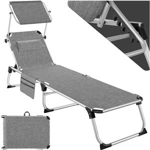 TecTake® Lettino Prendisole Pieghevole, Telaio in Alluminio, Schienale Regolabile in 6 Posizioni, Lettino Sdraio con Tetto Parasole e Comodo Cuscino, Ideale per Giardino e Campeggio - Grigio/Mélange
