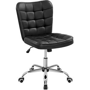 Yaheetech Sedia Ufficio Srivania Senza Braccioli Ergonomica in Ecopelle Imbottita a Rotelle Girevole Altezza Regolabile Fonzione Dondolo Portata 136 KG Nera