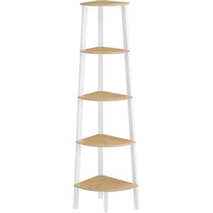 VASAGLE Libreria Angolare a 5 Ripiani, Scaffale ad Angolo, Portaoggetti, Porta Piante per Soggiorno, Stile Industriale, Struttura in Acciaio, Rovere Naturale e Bianco Opaco LLS35Y01