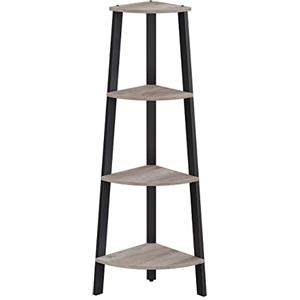 VASAGLE Libreria Angolare a 4 Ripiani, Scaffale ad Angolo, Portaoggetti, Porta Piante per Soggiorno, Stile Industriale, Struttura in Acciaio, Greige e Nero LLS034M01