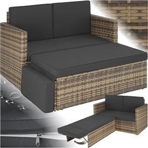 TecTake® Divano Lounge in Rattan Corfù, Componibile, Pouf con Sostegno Pieghevole, Cuscini Spessi, Telaio in Acciaio Verniciato, Alta Qualità, Comfort Superiore - Naturale