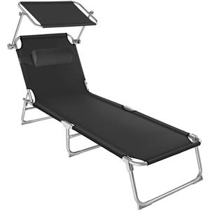 TecTake® Lettino, Sedia a Sdraio con Parasole, Schienale Regolabile in 4 Posizioni, Rivestimento Resistente, Giardino, Spiaggia, Lettino da Sole, Lettino pieghevole - Nero