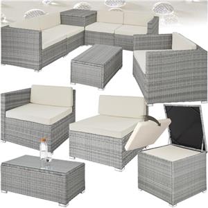 TecTake® Salottino in Rattan XXL, Componibile, Contenitore Custodia, Poltrona Giardino, Set Balcone, Tavolo Sedie Esterno, Design Accurato, Versatile, Confort Massimo, Facile Pulizia - Grigio Chiaro
