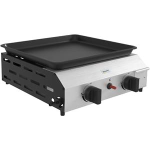 Outsunny Barbecue a Gas in Acciaio, Piastra a Gas Smaltato a 2 Bruciatori da 2.4kW, Griglia Barbecue Portatile con Piedini Regolabili e Vassoio Raccogli Grasso, Regolatore, Tubo, Argento