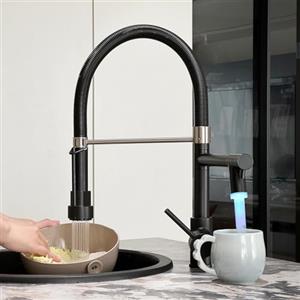Timaco - Rubinetto da cucina per lavello ad alta pressione, con LED, con molla a spirale e blocco, doccetta estensibile, orientabile a 360°, miscelatore monocomando