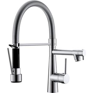 TIMACO - Rubinetto per lavello da cucina con blocco e doccetta estensibile, orientabile a 360°, ad estrazione pull-down, cromato