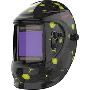 YESWELDER Maschera Saldatura Autoscurante Colore Vero, 10X9 cm Casco per Saldatura Grande Schermo, Solar Power/Pila Sostituibile, 4 Sensori d'arco Ampio schermo 4/5-9/9-13 per TIG MIG ARC CUT GRIND