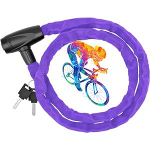 Husgw Lucchetto Bici Catena, 120CM Catena Bicicletta, Bicicletta Antifurto Catena di Blocco Catena per Bici,Alta Qualità Antifurto Moto, Lucchetto Moto, Catena Moto per Varie Biciclette, Motocicli. (Viola)