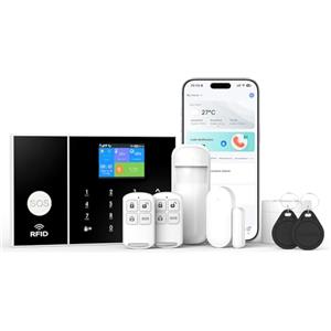 LWOHSI Sistema di Allarme Casa Senza Fili, GSM SMS Sistema Antifurto Completo con Sirena Allarme 120dB, Telecomando Intelligente, Display LCD, Invite vocale, Sicurezza per la casa, ufficio