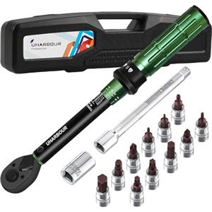 Uharbour Chiave dinamometrica per bicicletta, 3-25 Nm, chiave dinamometrica 1/4, set di chiavi dinamometriche con punte e asta di prolunga per bicicletta, precisione errore ±3%, chiave dinamometrica