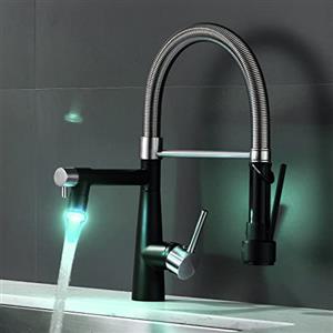 TIMACO - Rubinetto da cucina per lavello ad alta pressione con blocco e doccetta estensibile, orientabile a 360°, miscelatore monocomando ad estrazione pull-down, colore nickel spazzolato, nero
