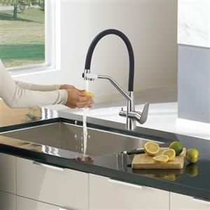 LakeBayMZC Rubinetto Lavello Cucina 3 Vie Per Sistemi Osmosi, 3 in 1 Miscelatore Cucina per Acqua Potabile a Doppia Leva, Miscelatore per Lavello Con Beccuccio Flessibile, Girevole a 360 °,spazzolato