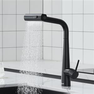 Ulytid Rubinetto Lavello Cucina con Doccetta Estraibile, Miscelatore Cucina Nero a 3 Modalità, Rubinetto Cucina Girevole a 360° in Acciaio Inox con Bocca Alta, Risparmio Idrico, Finitura Nero Opaco