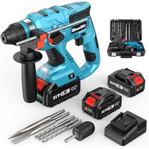 Seesii Tassellatore a Batteria : 2 Batteria da 4000 mAh, 2.1 J, Motore Senza Spazzole, SDS-plus, Trapano a Percussione per Forare, Forare a Impatto e scalpellare per uso domestico e lavori edili